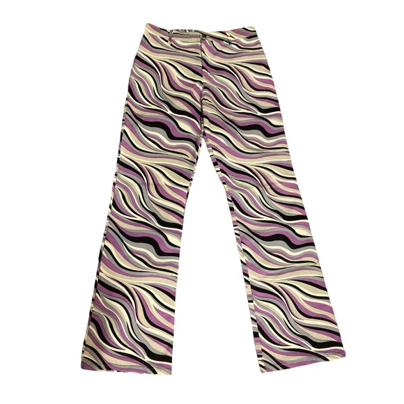 MOTEL ROCKS Zoven Trousers in 60s Abstract Purple Swirl Kick Flare - Picture 4 of 10
